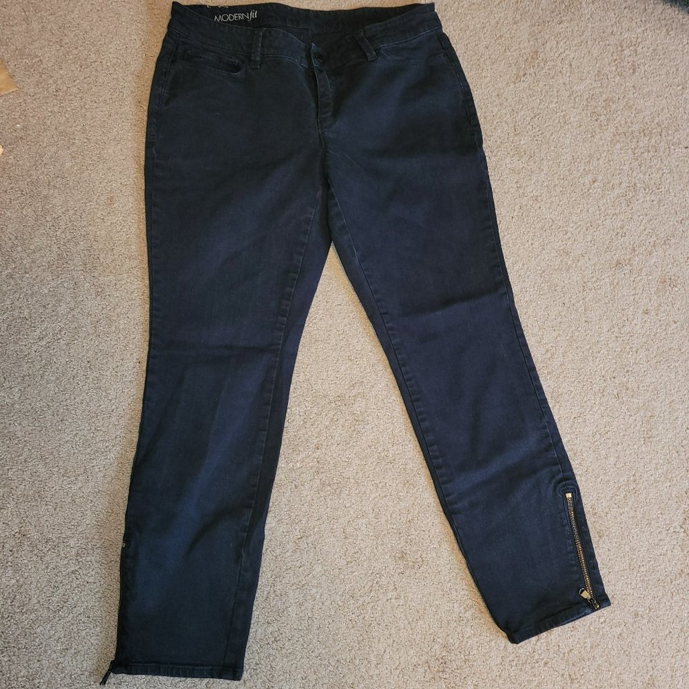 Ann Taylor Black Zippered Ankle Jeans 10